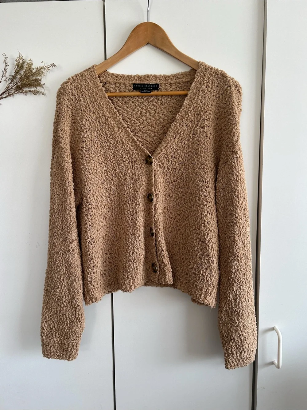 Sanctuary Taupe Button Front Popcorn Knit Cardigan • Sz S